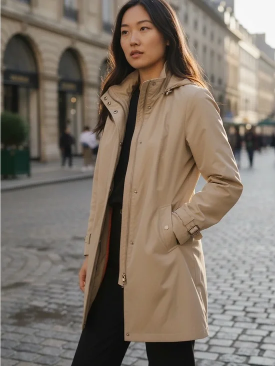 Cole Haan Signature Women's Khaki Tan Lightweight Zip-Up Trench Coat Jacket S - Picture 2 of 10